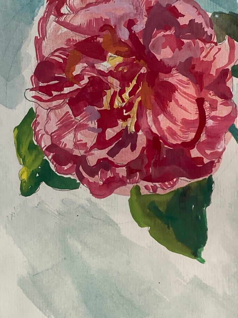 Framed Elizabeth Grant watercolor of a carnation 