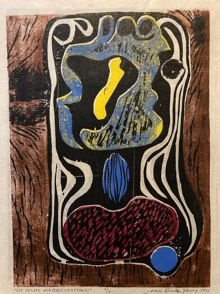 Unframed James Quentin Young hand colored woodblock 