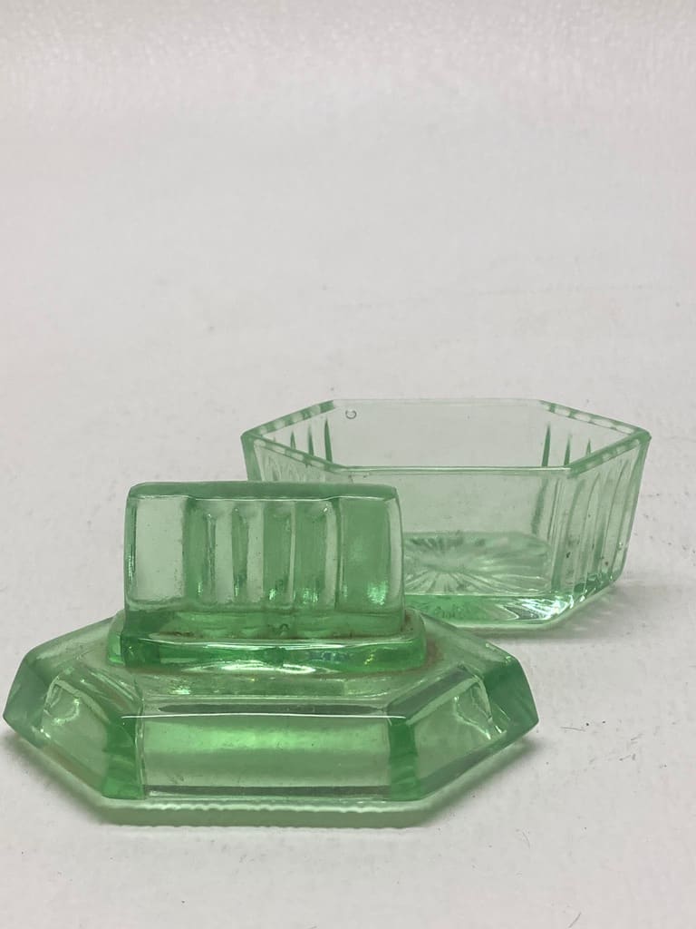 Emerald green perfume covered powder dish 