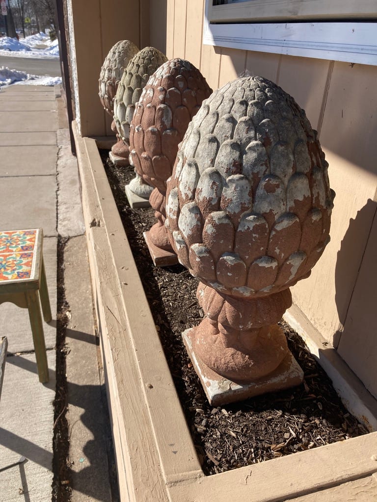 Cement pine cone finial 