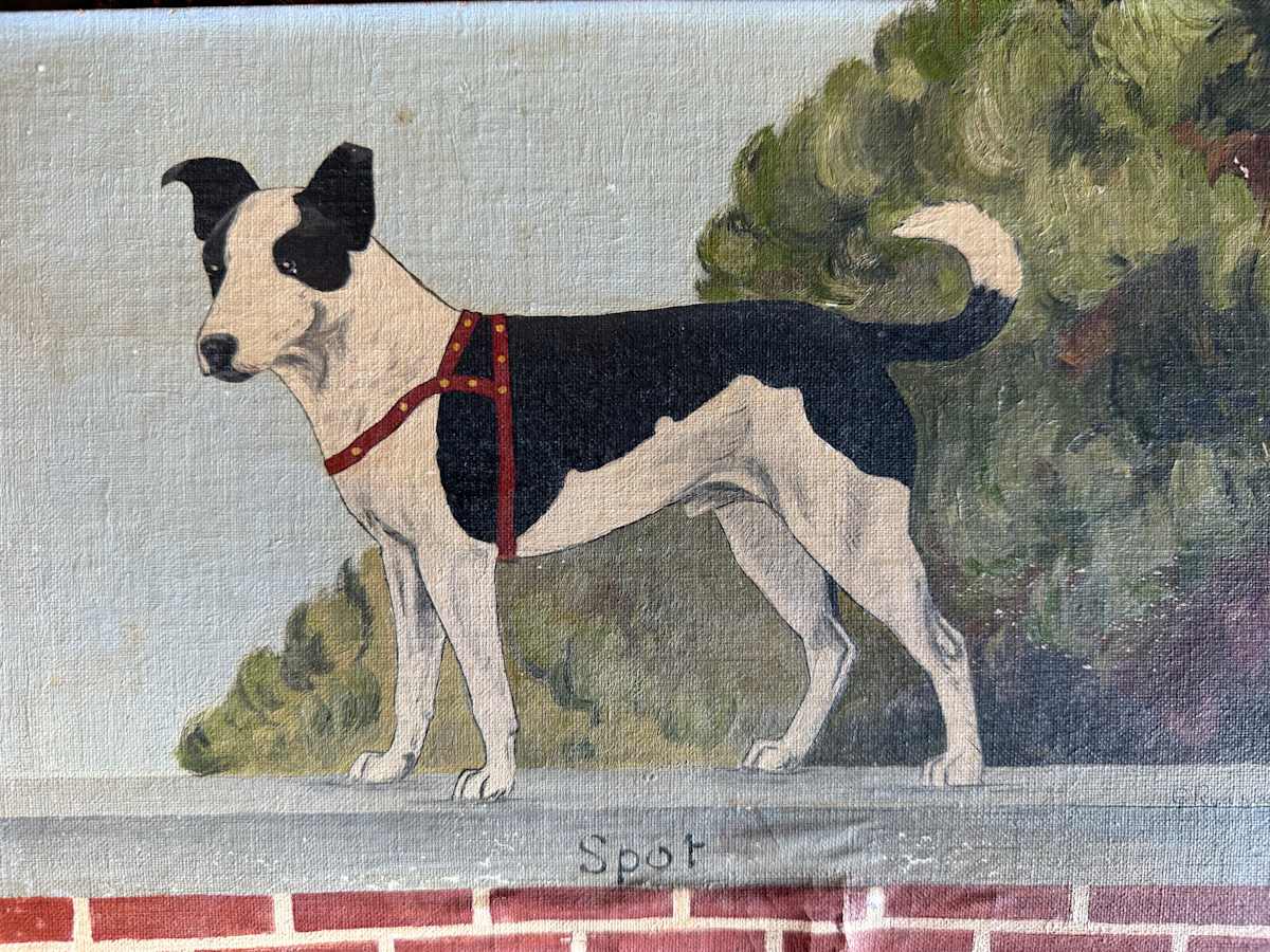 unframed primitive dog painting, Image 1.