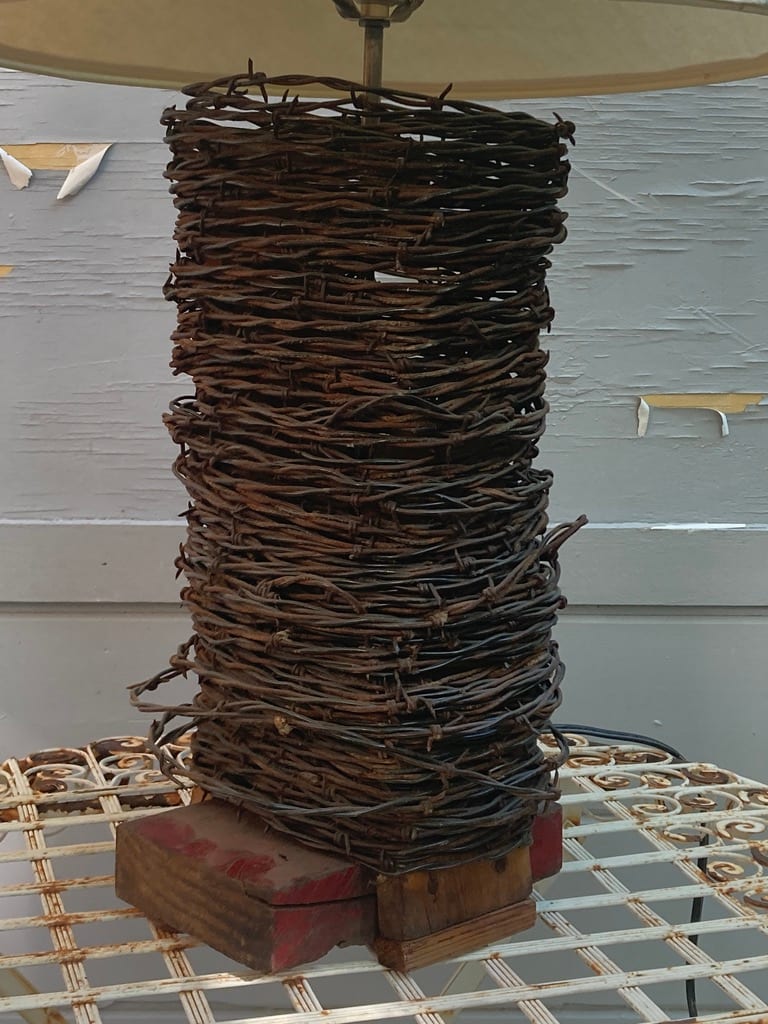 Home made vintage barbed wire table lamp 