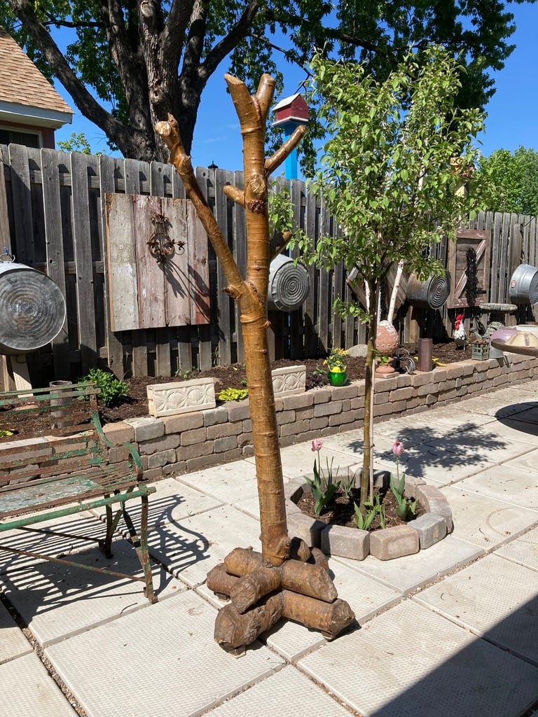 Primitive log coat tree from the collection of TIMELINES ANTIQUES Artwork Archive