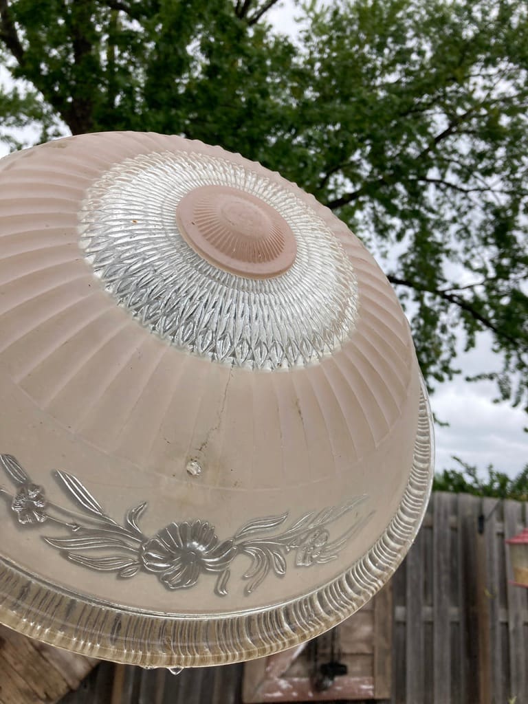 1940's ceiling fixture ~  pink floral pattern 