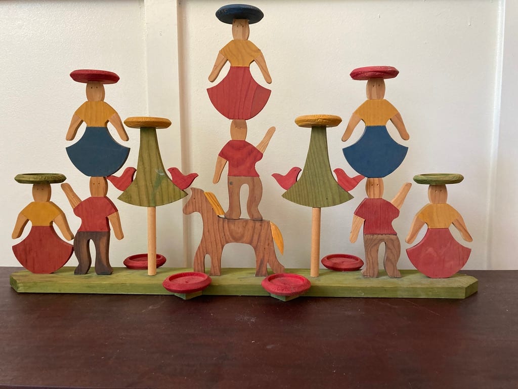 Hand made painted pine Scandinavian candle stand 