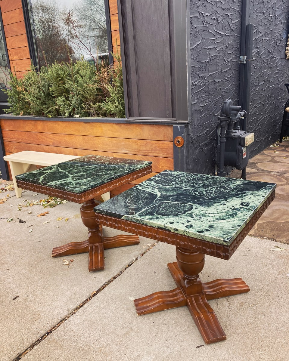 Pair of Verdi marble square side tables 