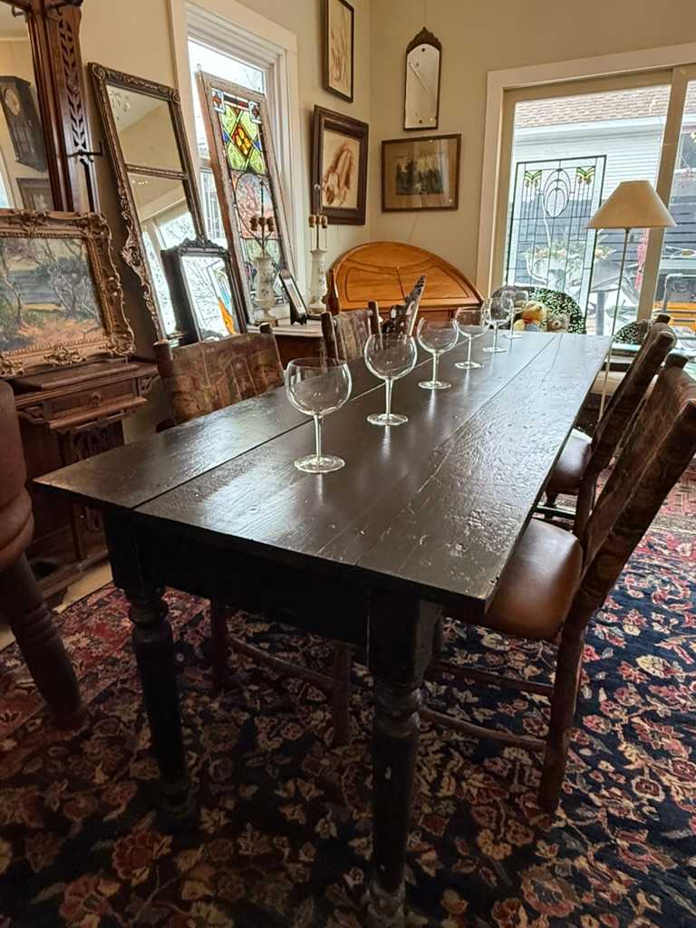 Painted 8' primitive farm house harvest table, Image 1.
