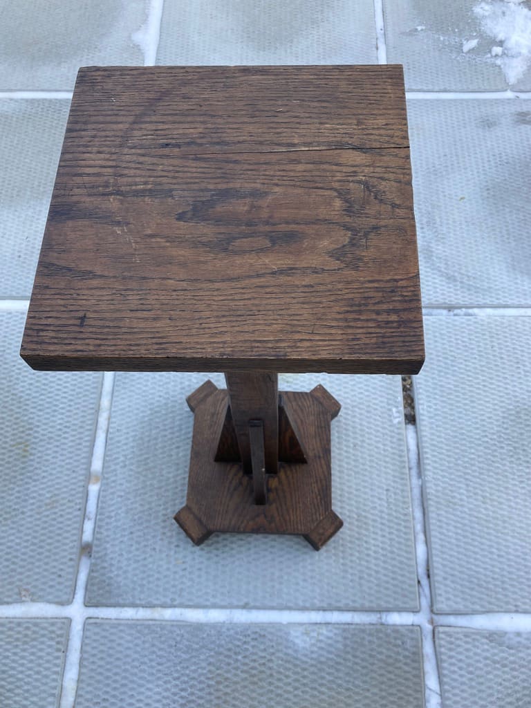 Mission era oak plant stand 