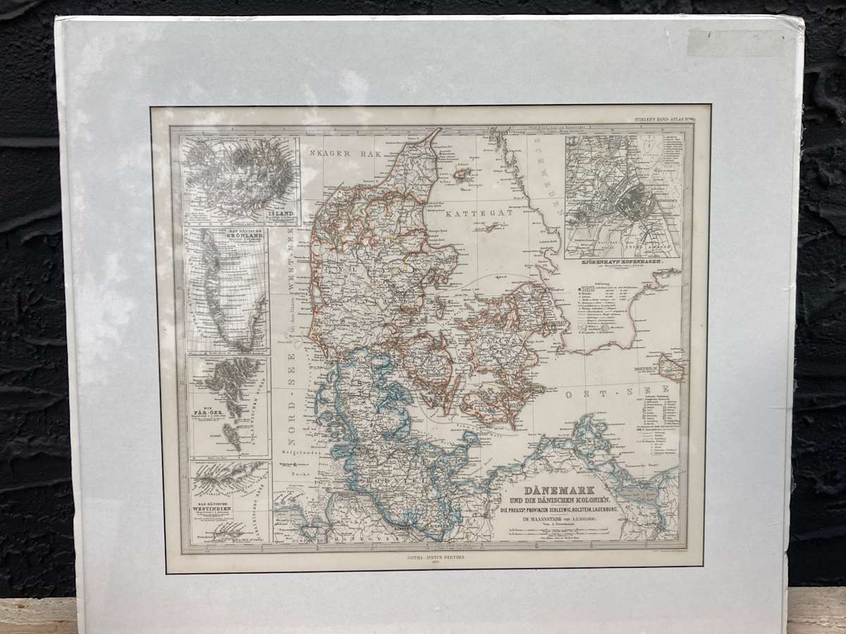 SHRINKWRAPPED early 1874 map of Denmark 
