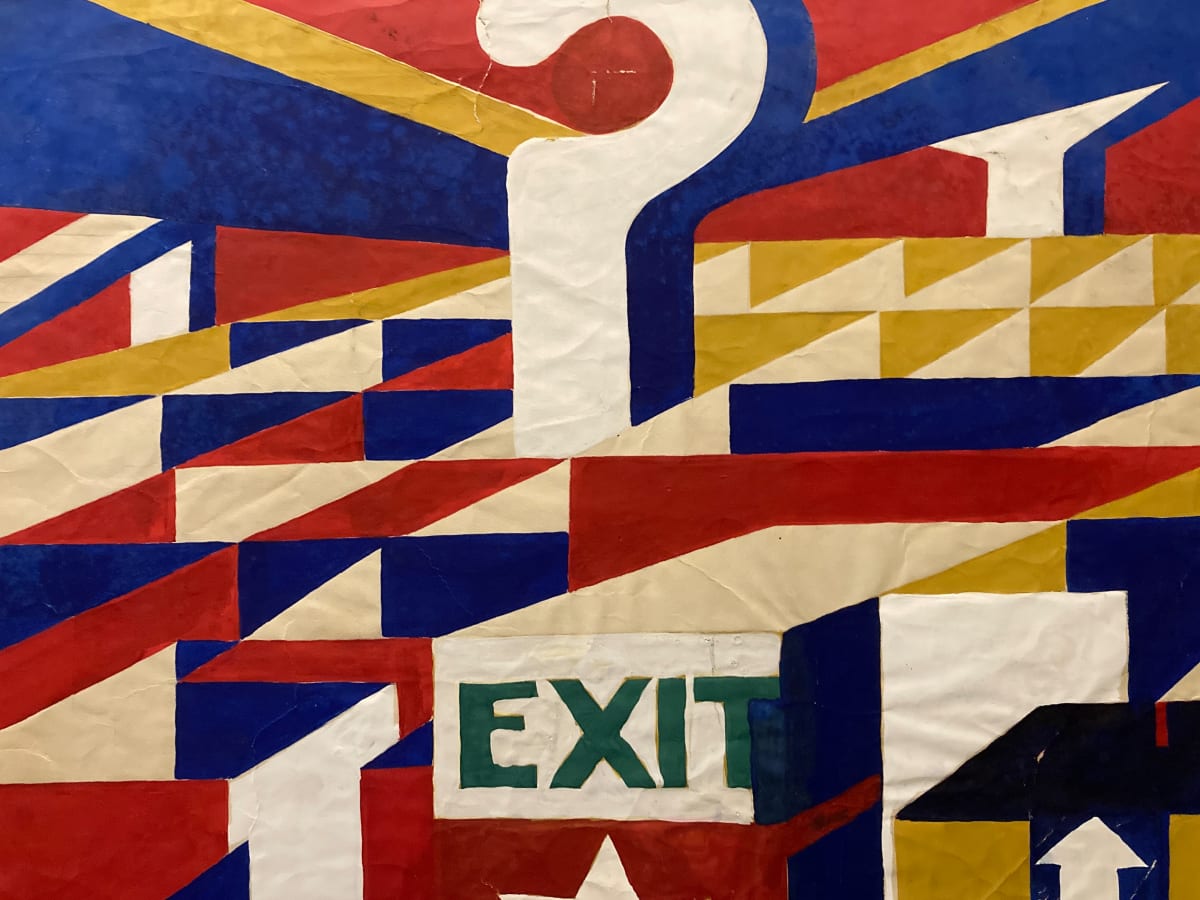 Unframed James Quentin Young "EXIT" painting on paper 