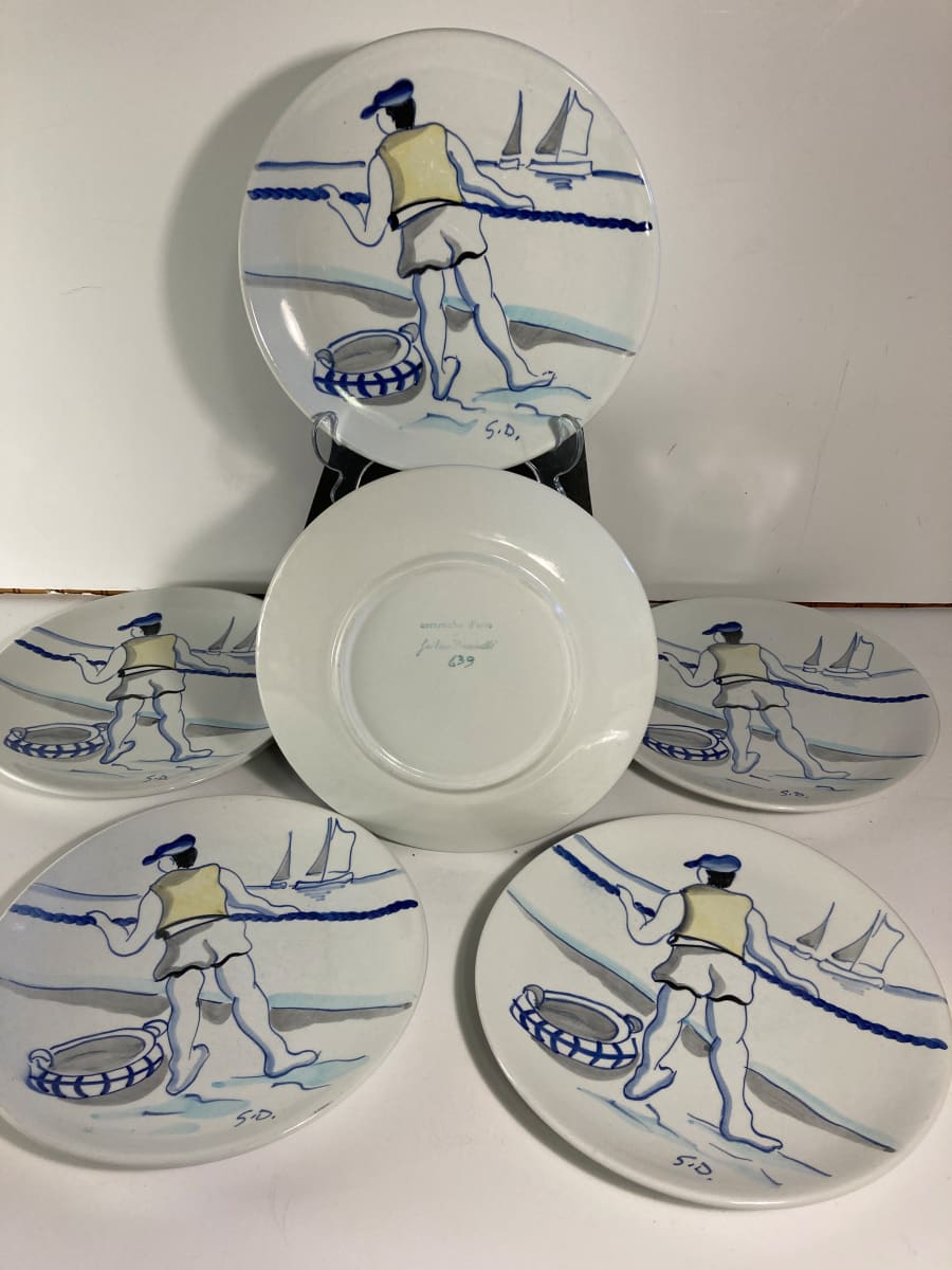 Hand painted Italian fishing motif 9 1/2" plate(s) 