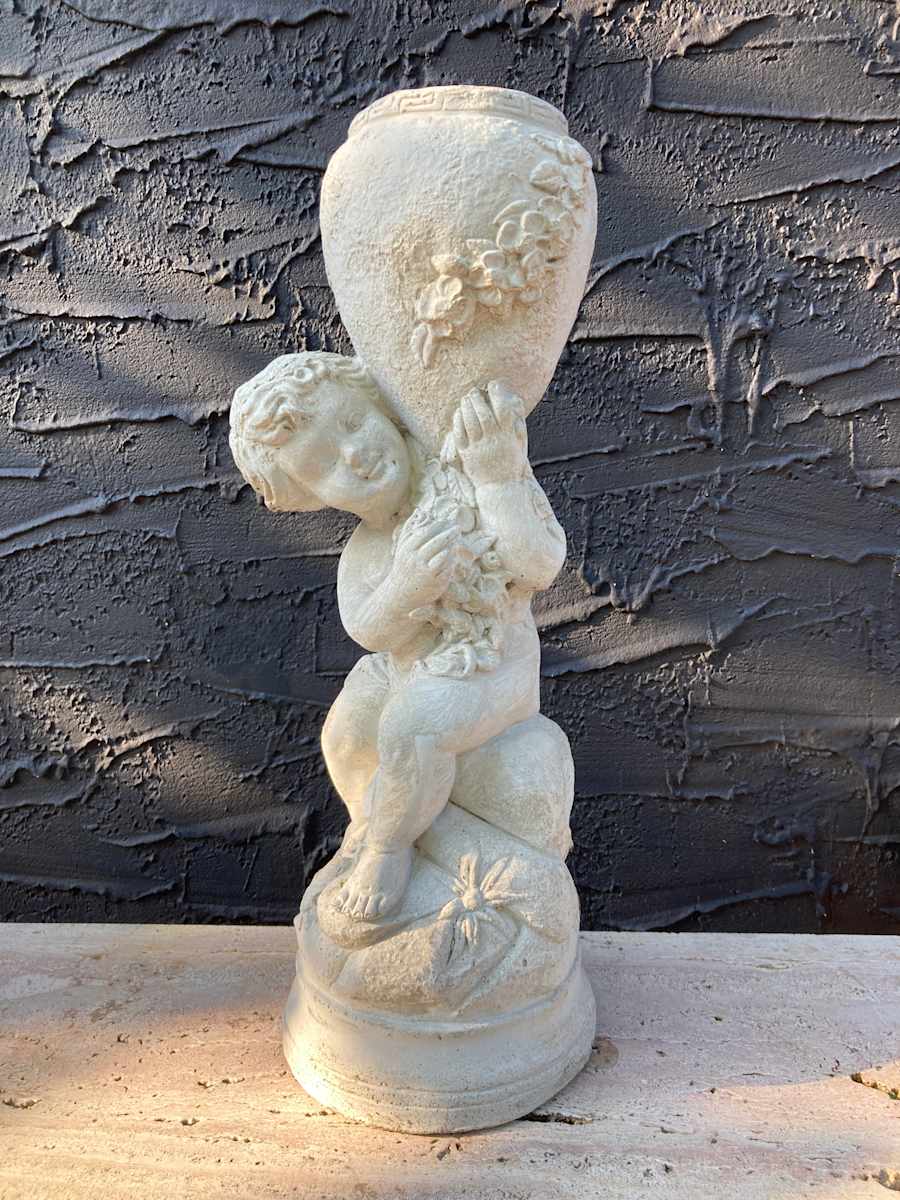 Garden cement Cherub holding vase 