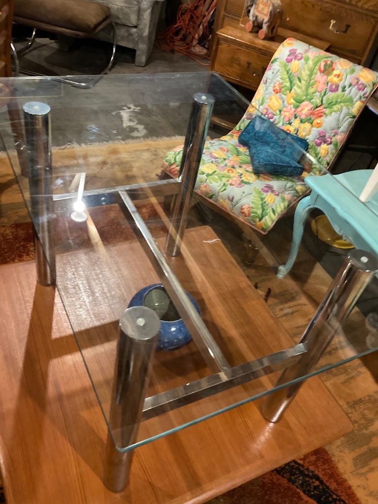 Chrome base glass top side table 