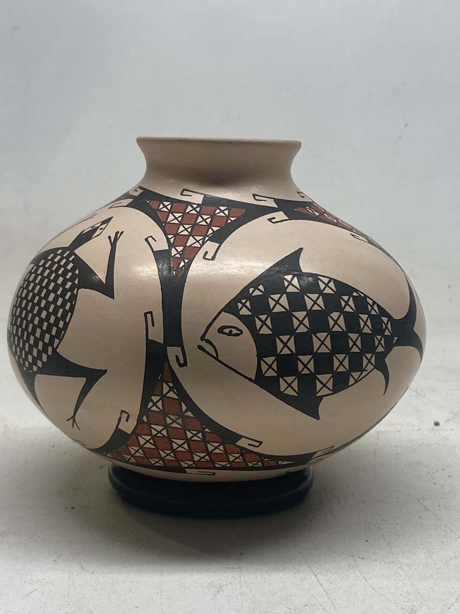 Juan Mora hand painted Southwest  pottery vase 