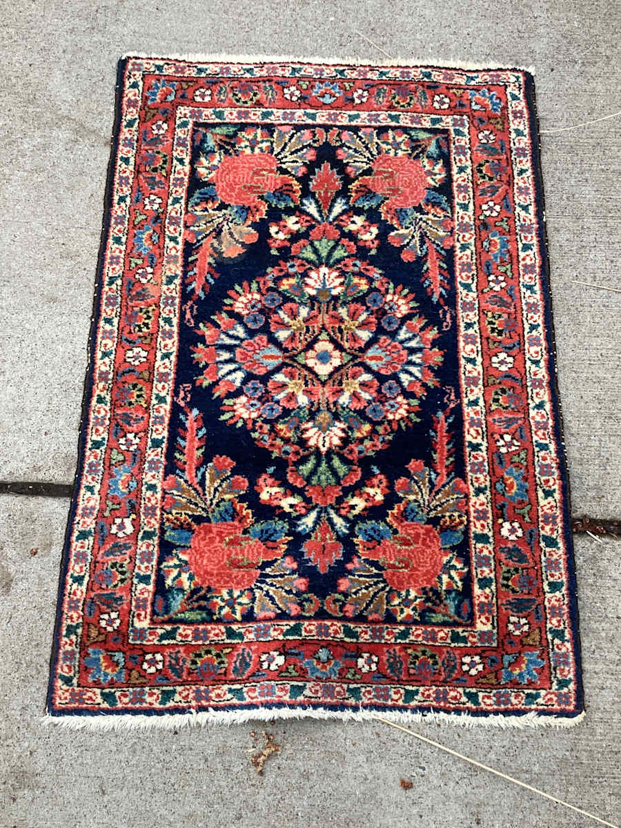 hand made antique wool floral rug 