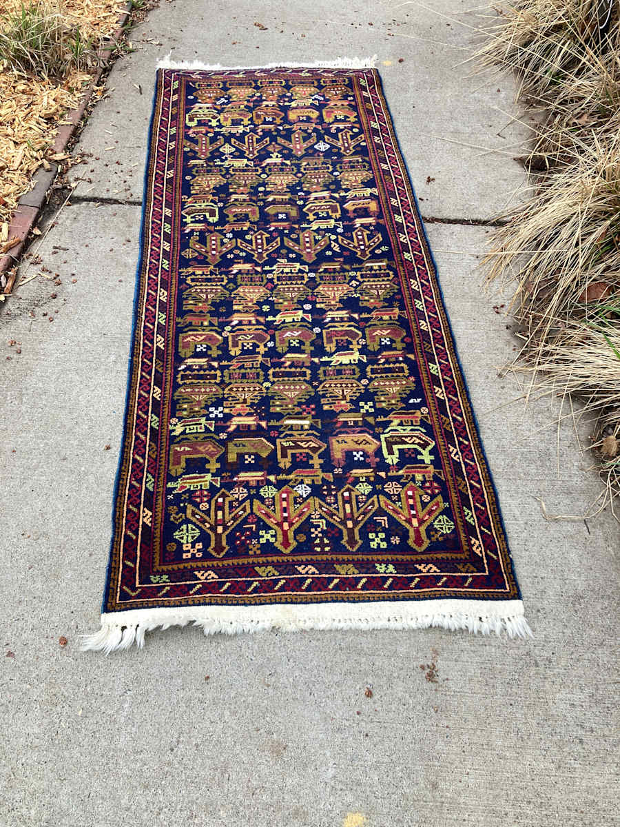 hand made antique navy and green with turtles runner 