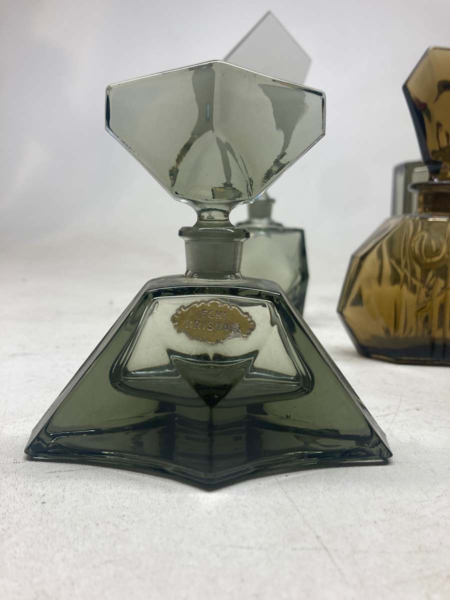 Art Deco style smoke glass perfume bottle 