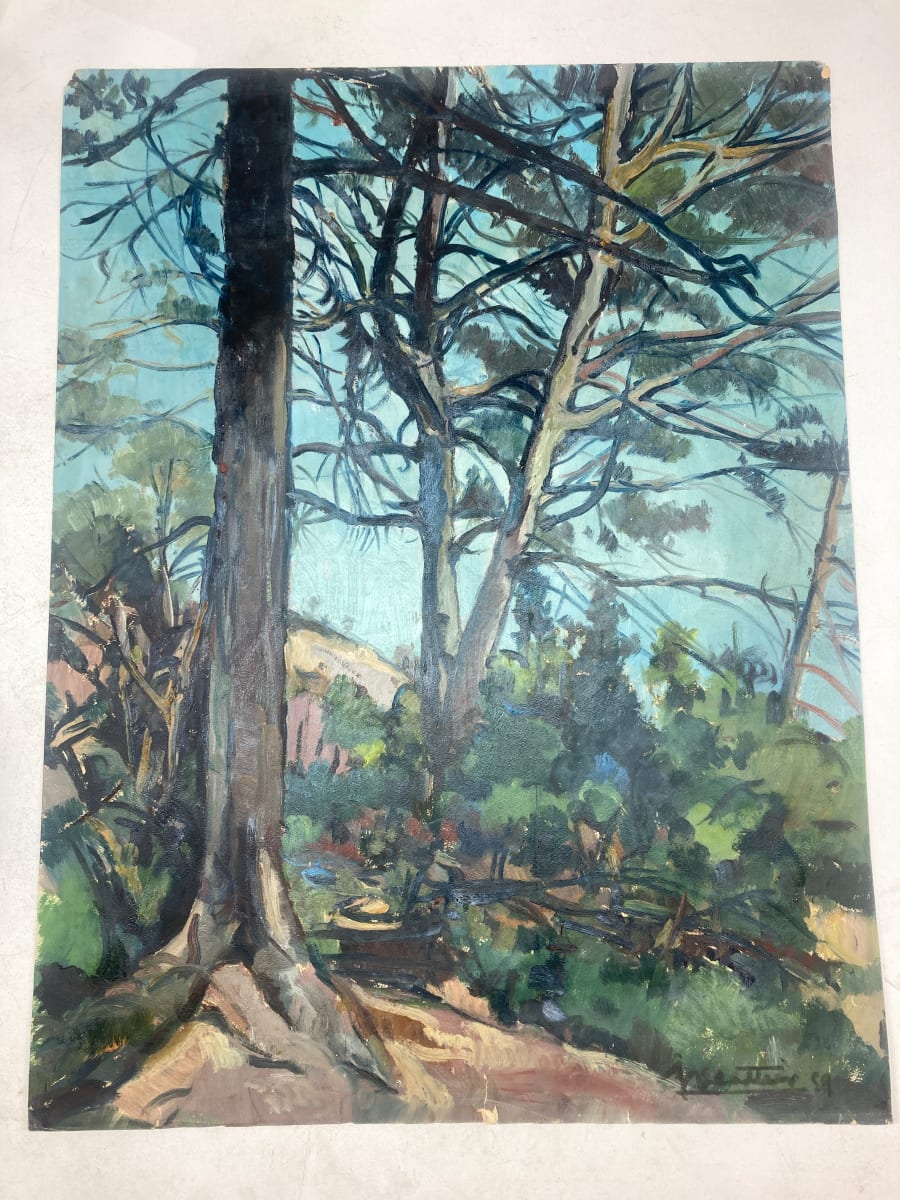 Original landscape painting on paper of trees 