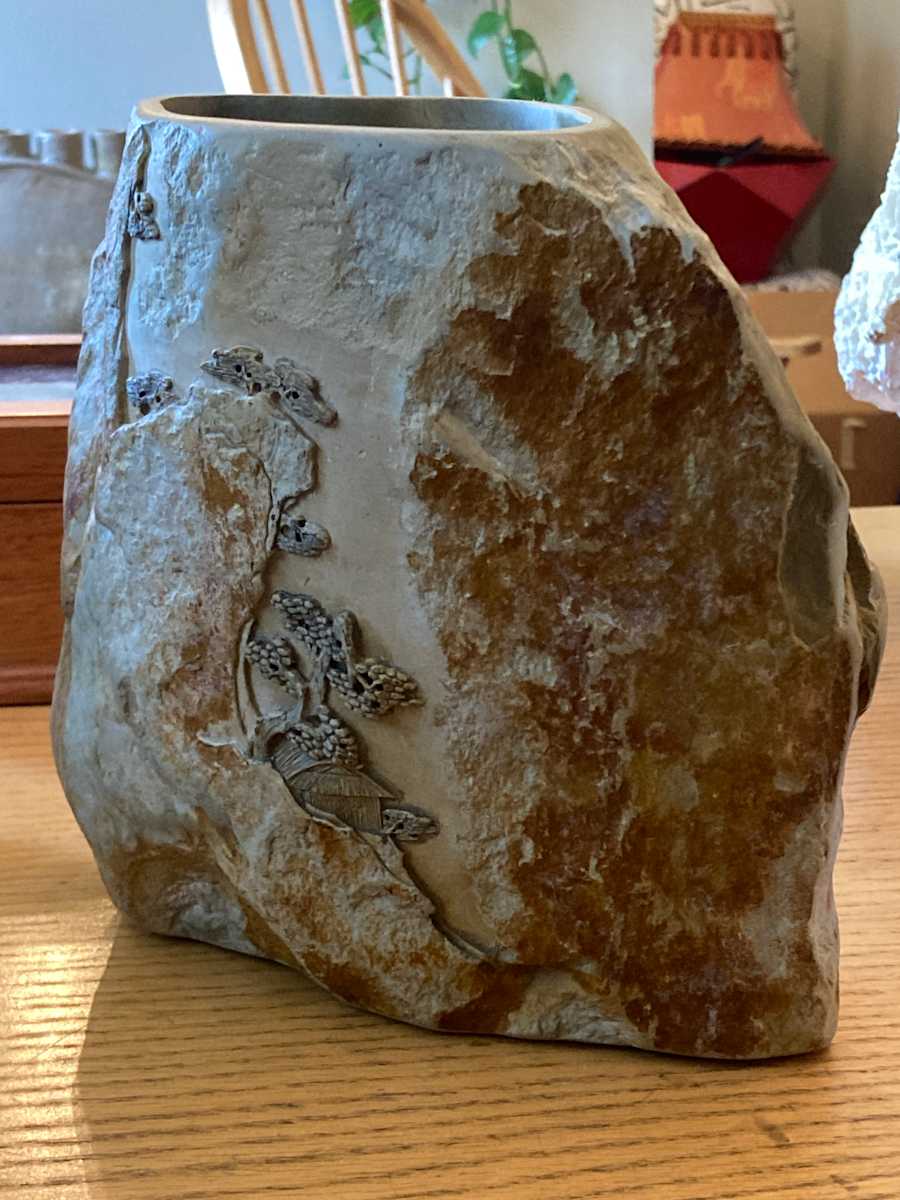 Large carved soapstone vase rock 
