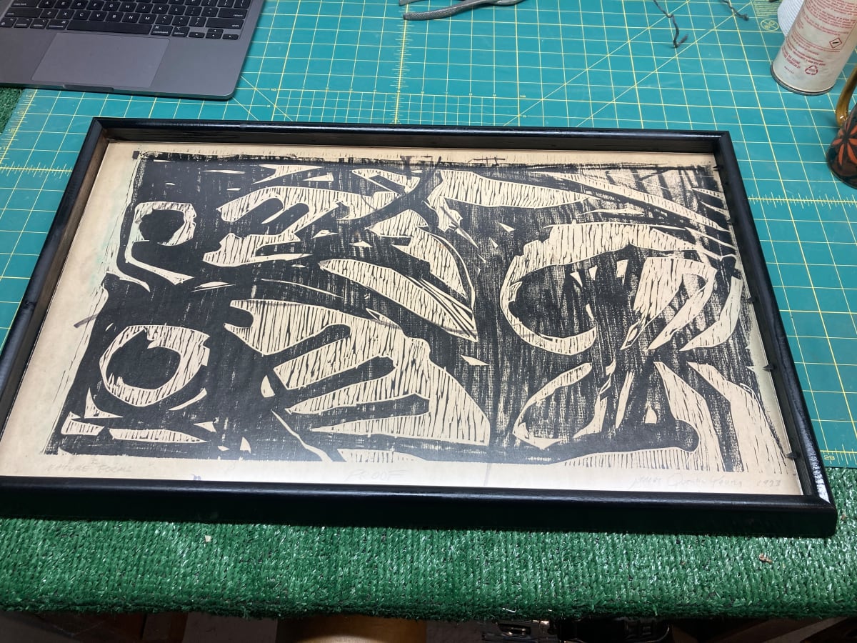 framed James Quentin Young "Nature Forms" woodblock 