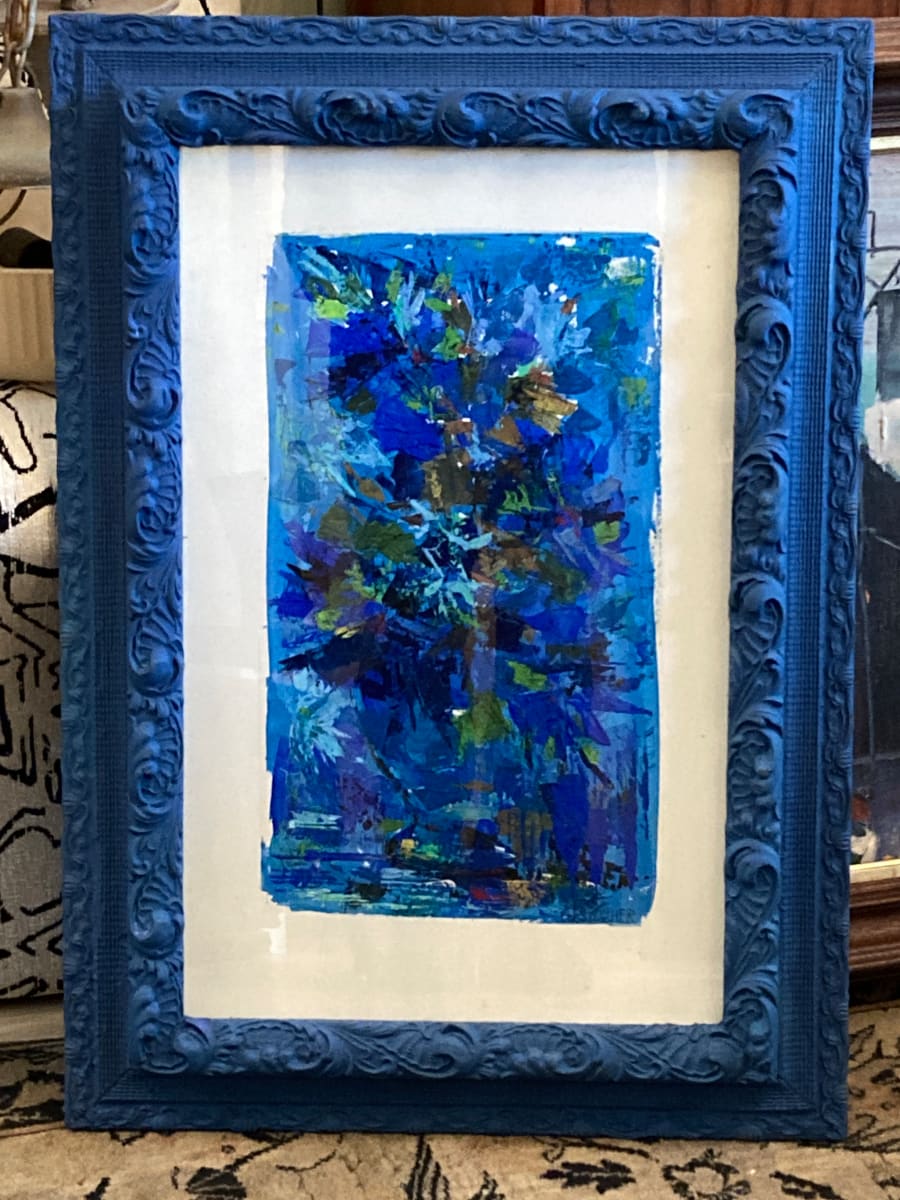 Original blue abstract painting on paper by Jacqueline Jacqueier 