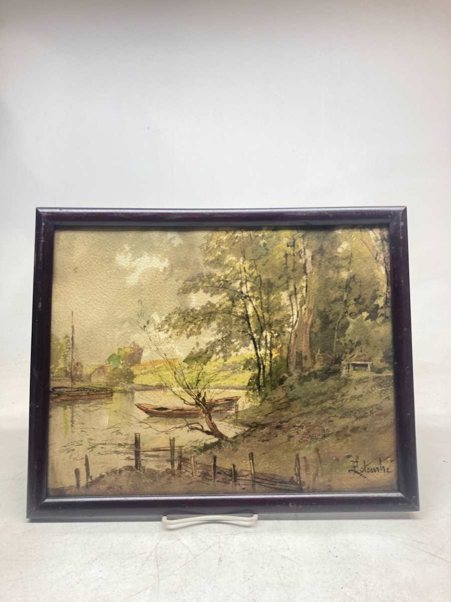 framed vintage print with boat 