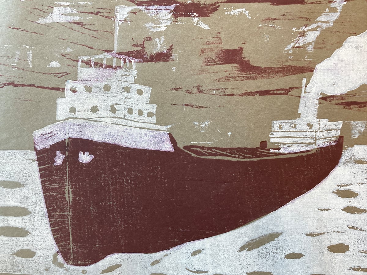 Lake Superior freight liner woodblock 