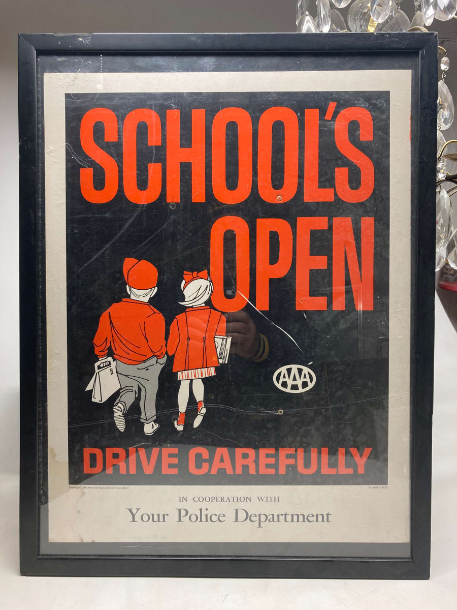 Framed vintage open schools poster 