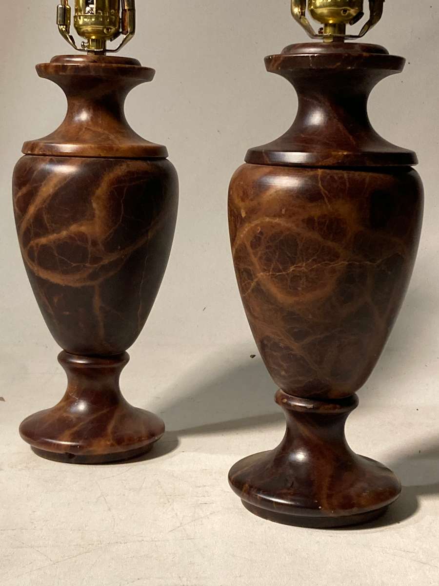 pair of 12 "brown marble lamps 