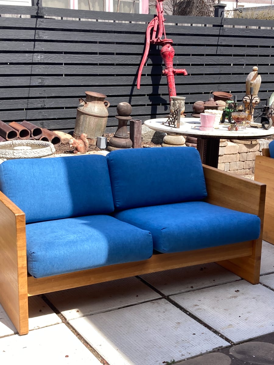 mcm  butcher block loveseat 