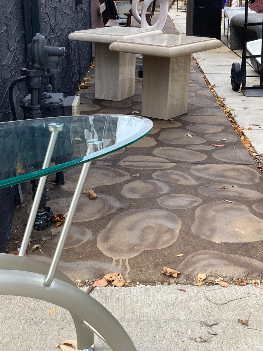Post modern stainless steel and glass table, Image 1.