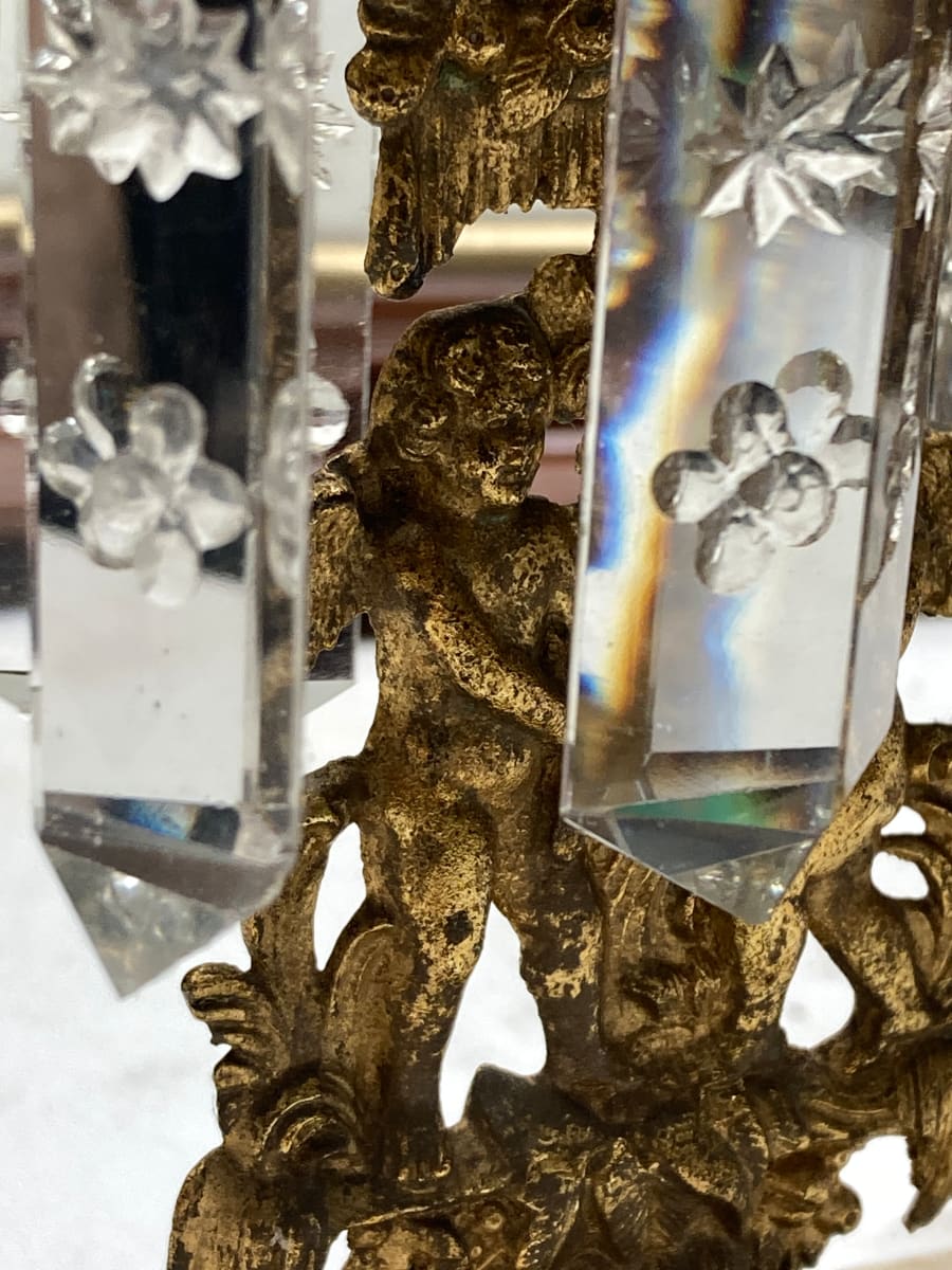 Pair of 1850's cherub motif candelabra lusters 