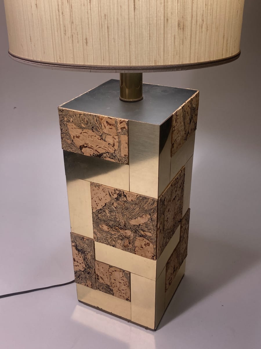 Brass and cork table lamp "city scape" style, Image 1.