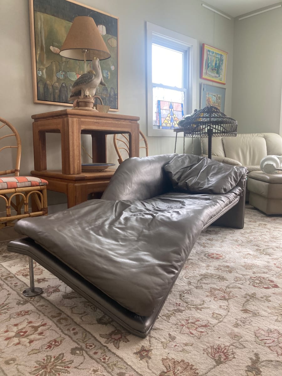 Pewter leather chaise lounge 