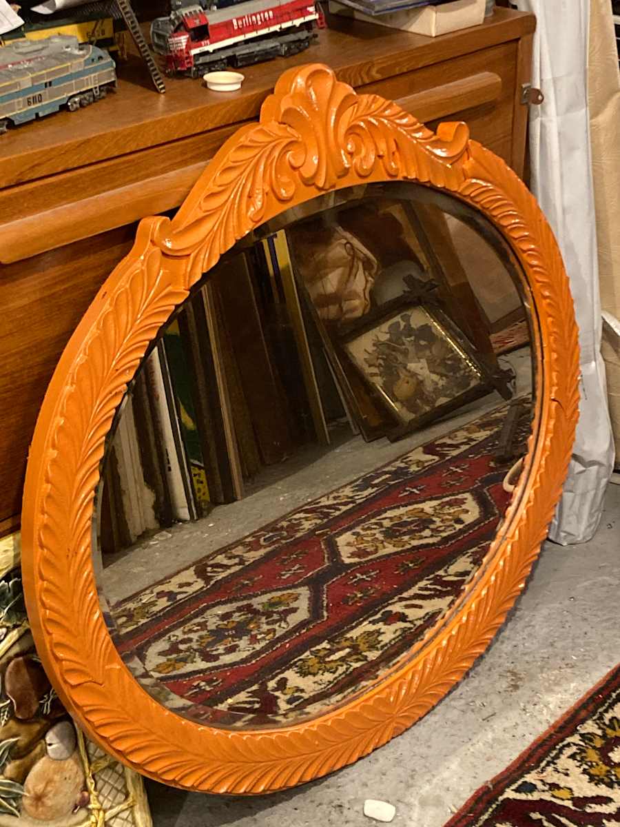 painted oval ornate mirror 