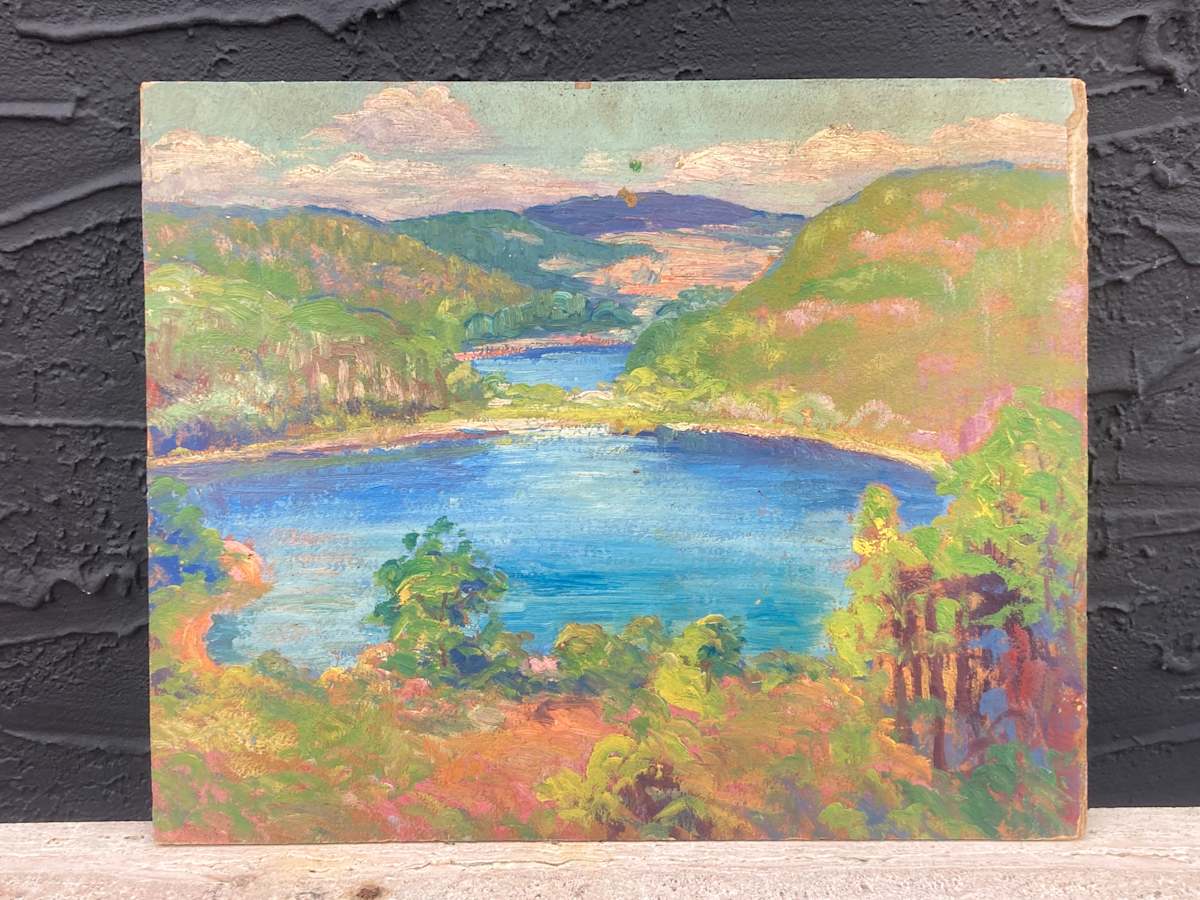 Carl G.T. Olson original painting on board fall lake landscape #6 