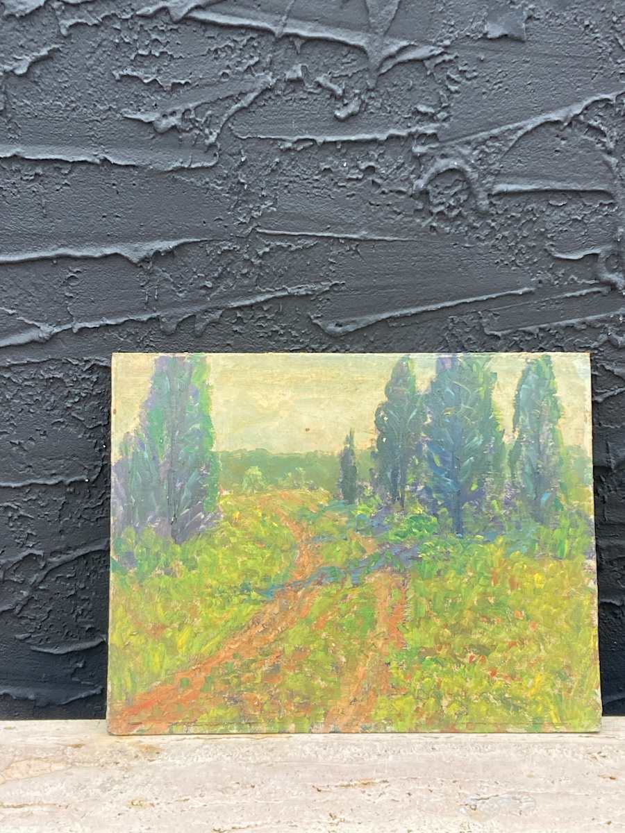 Carl G.T. Olson original painting on board summer path with trees  #27 