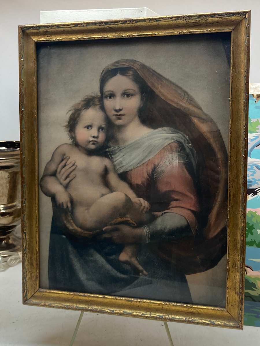 Religious Mary with baby Jesus lithograph 