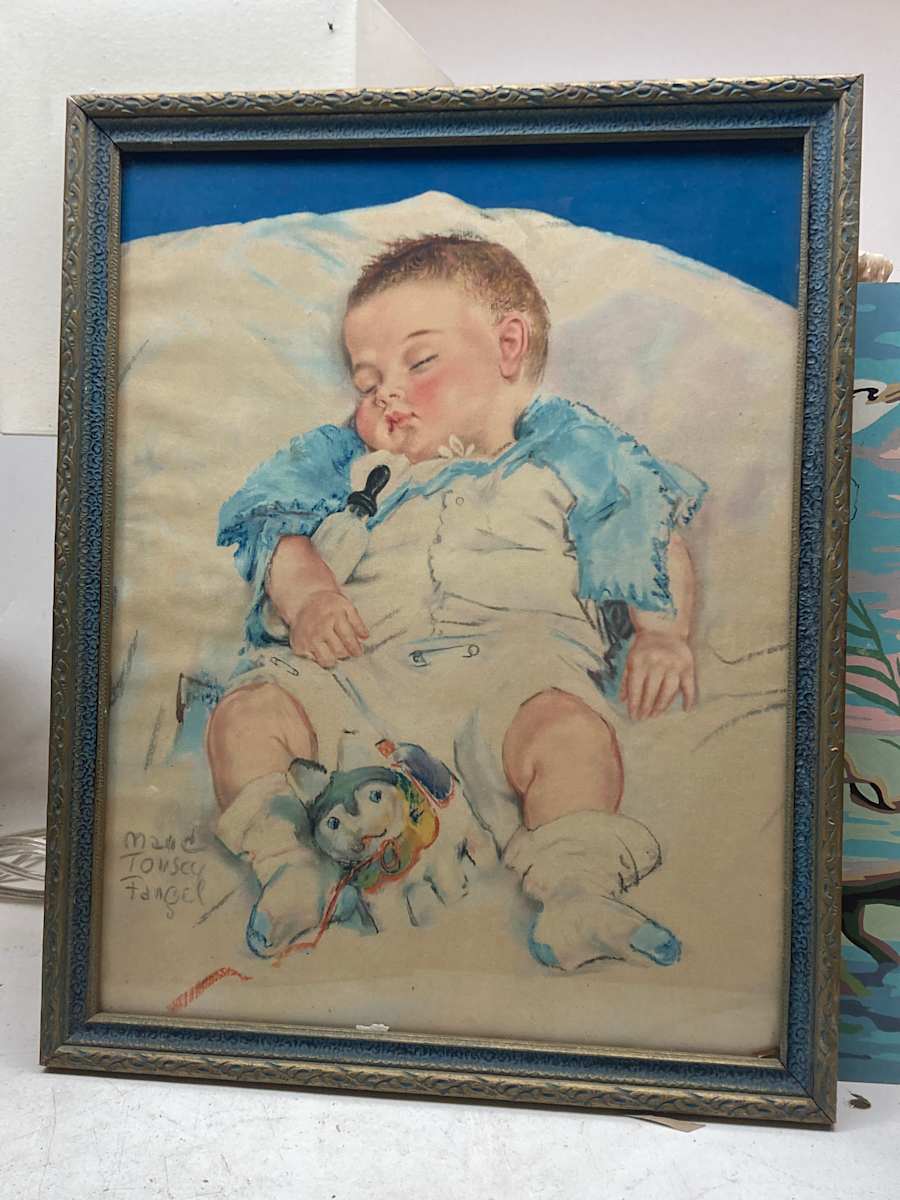 lithograph with sleeping baby 
