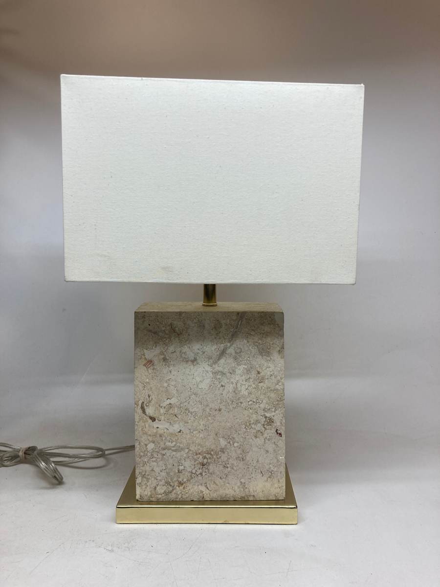 Travertine block table lamp 