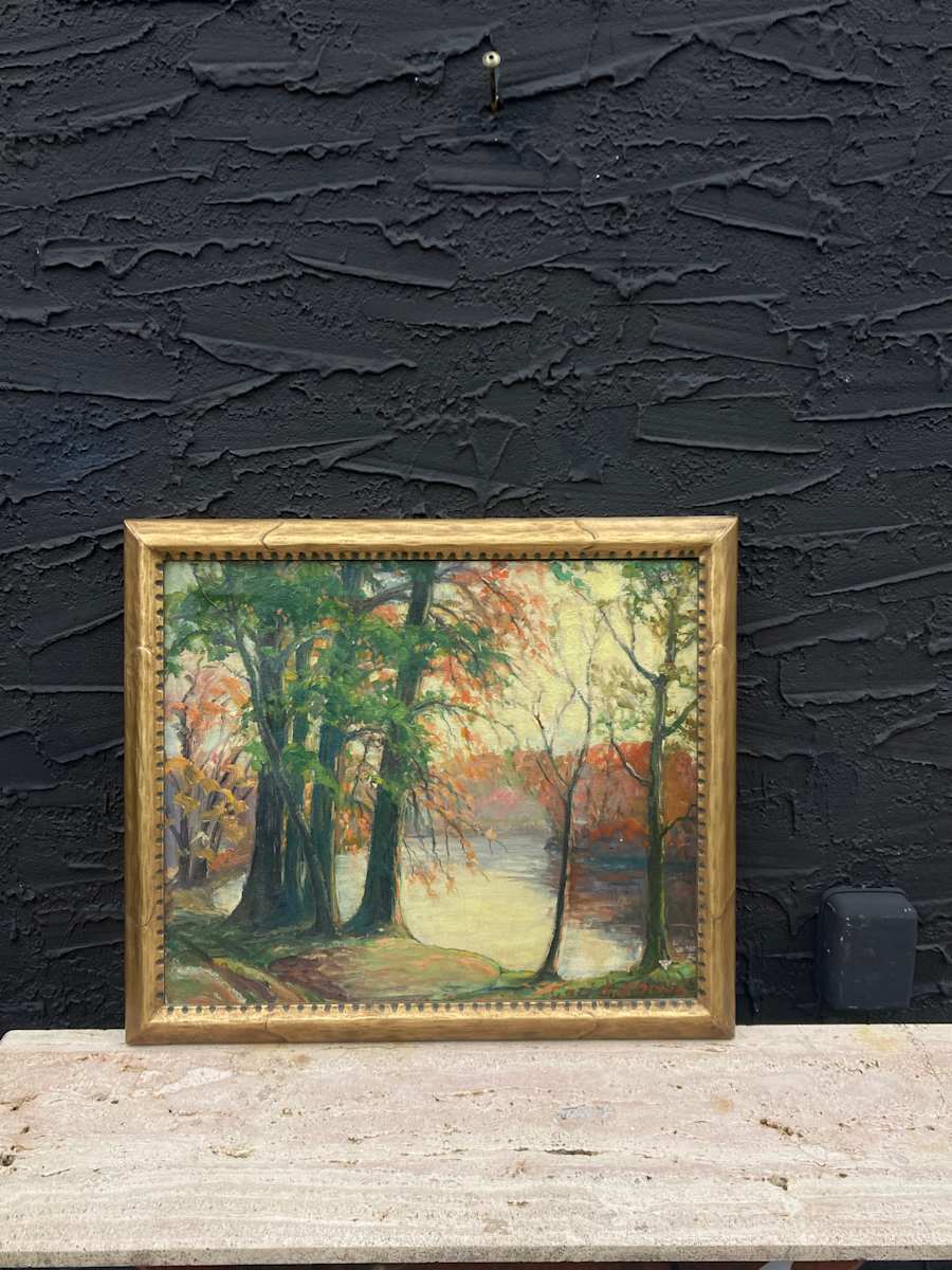 Carl G. T. Olson original painting on canvas fall scene with water #49 