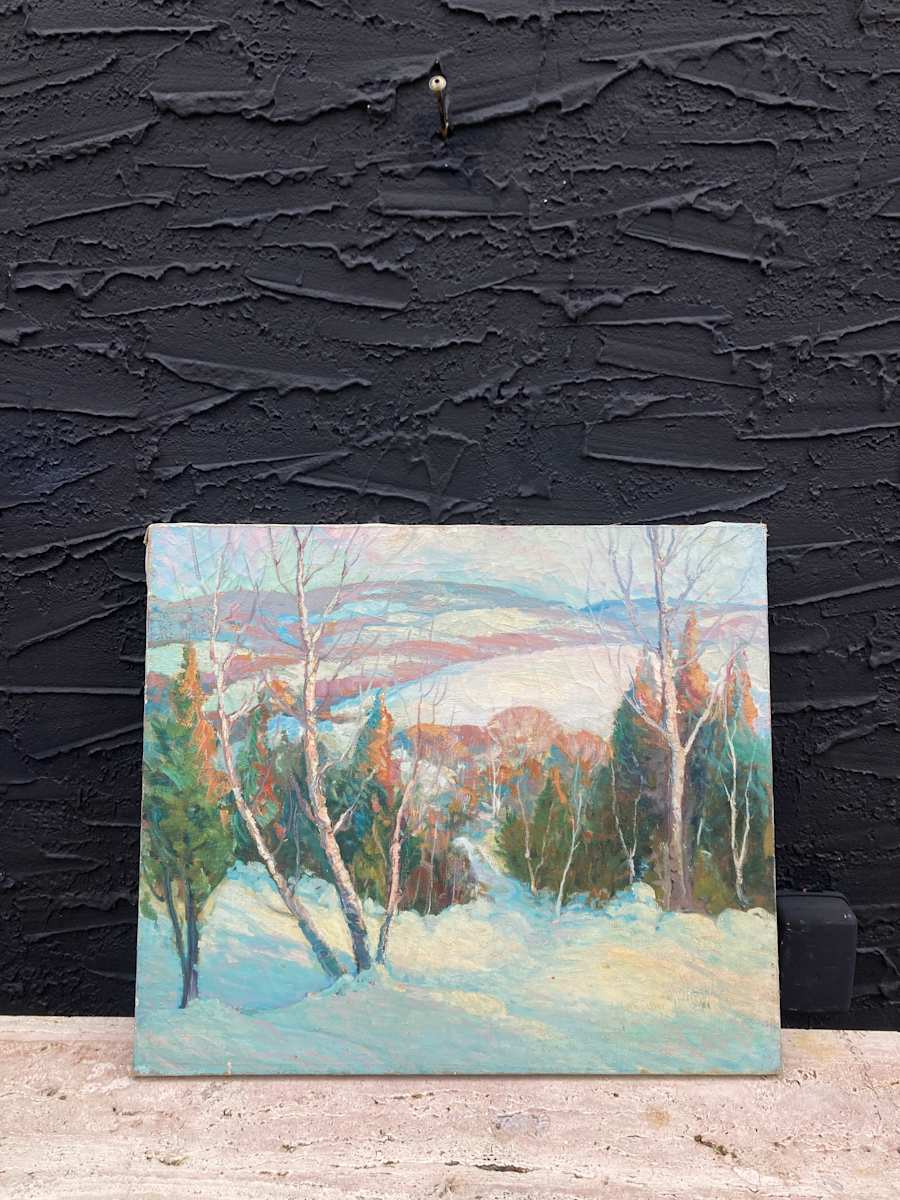 original painting on canvas snowy landscape with mountains #53 