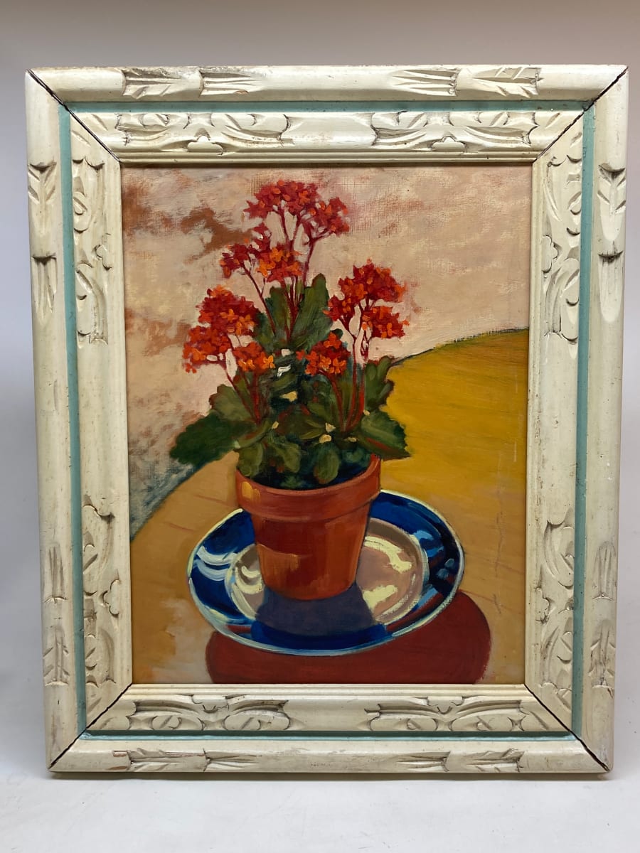 Framed original painting on board Geraniums 