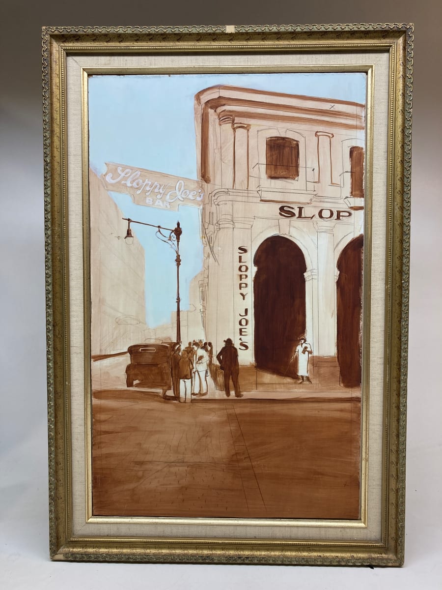 Framed original study painting on board of Sloppy Joe's 