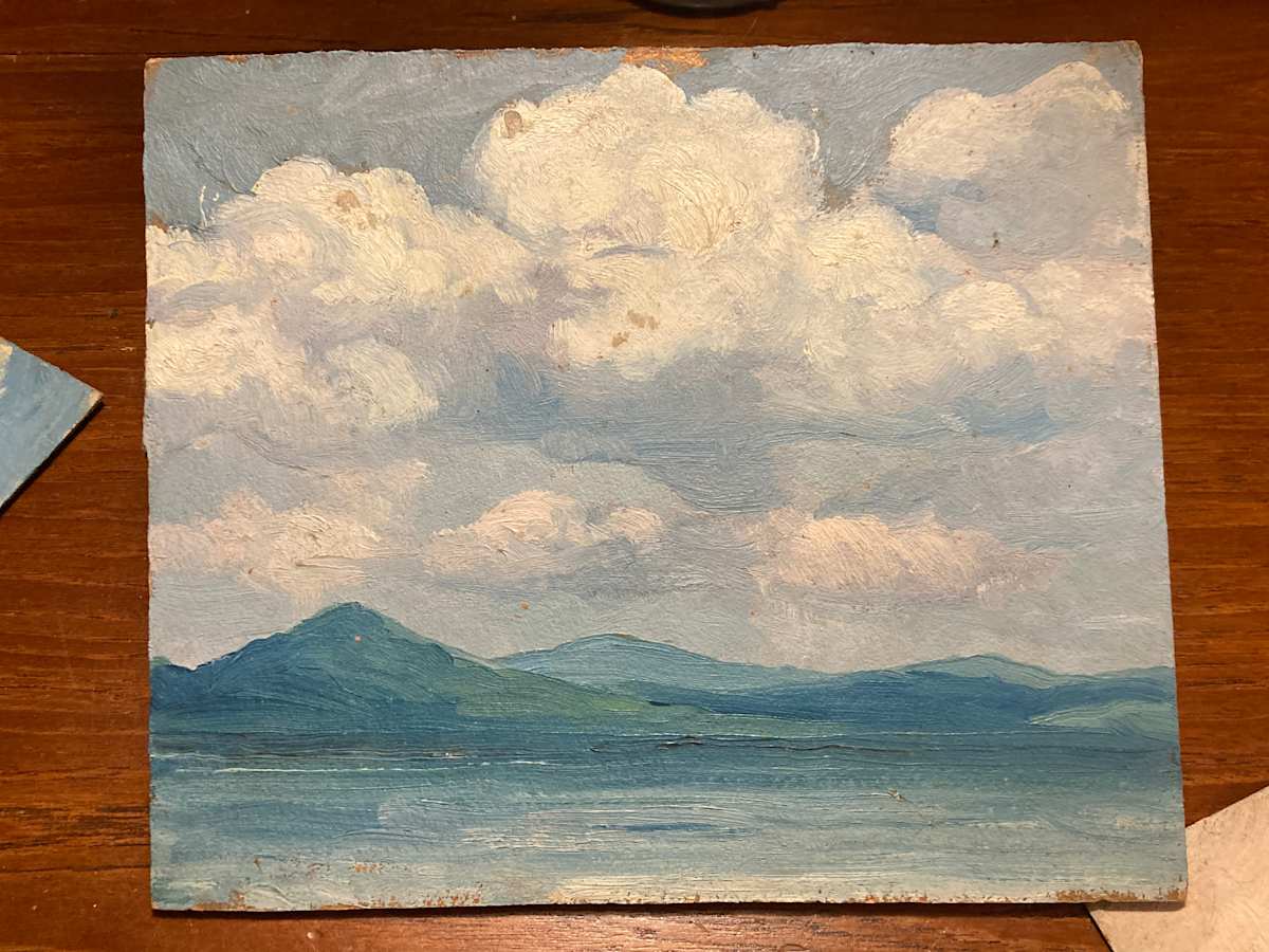 Carl G. T. Olson original painting on board clouds water and sky  #61 