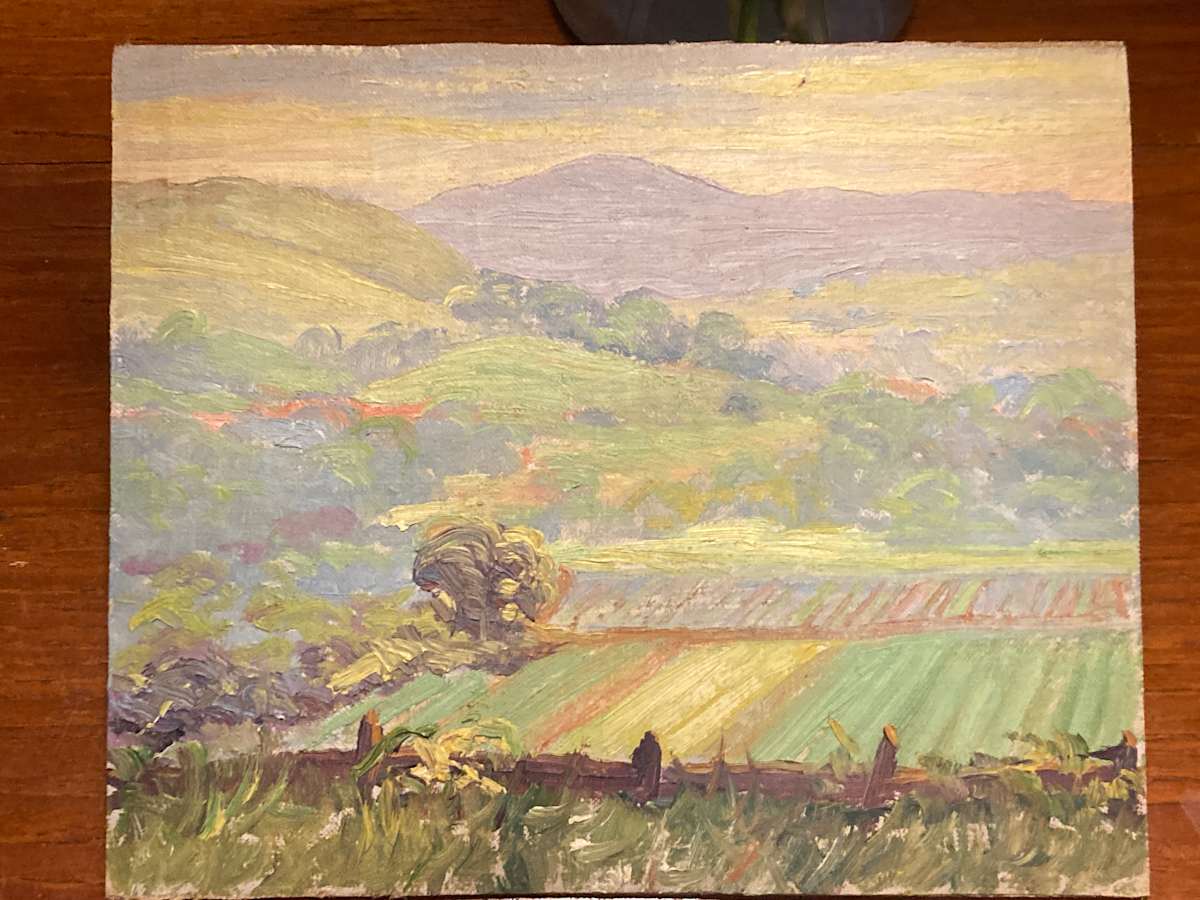 Carl G. T. Olson original painting on board landscape of fields  #62 