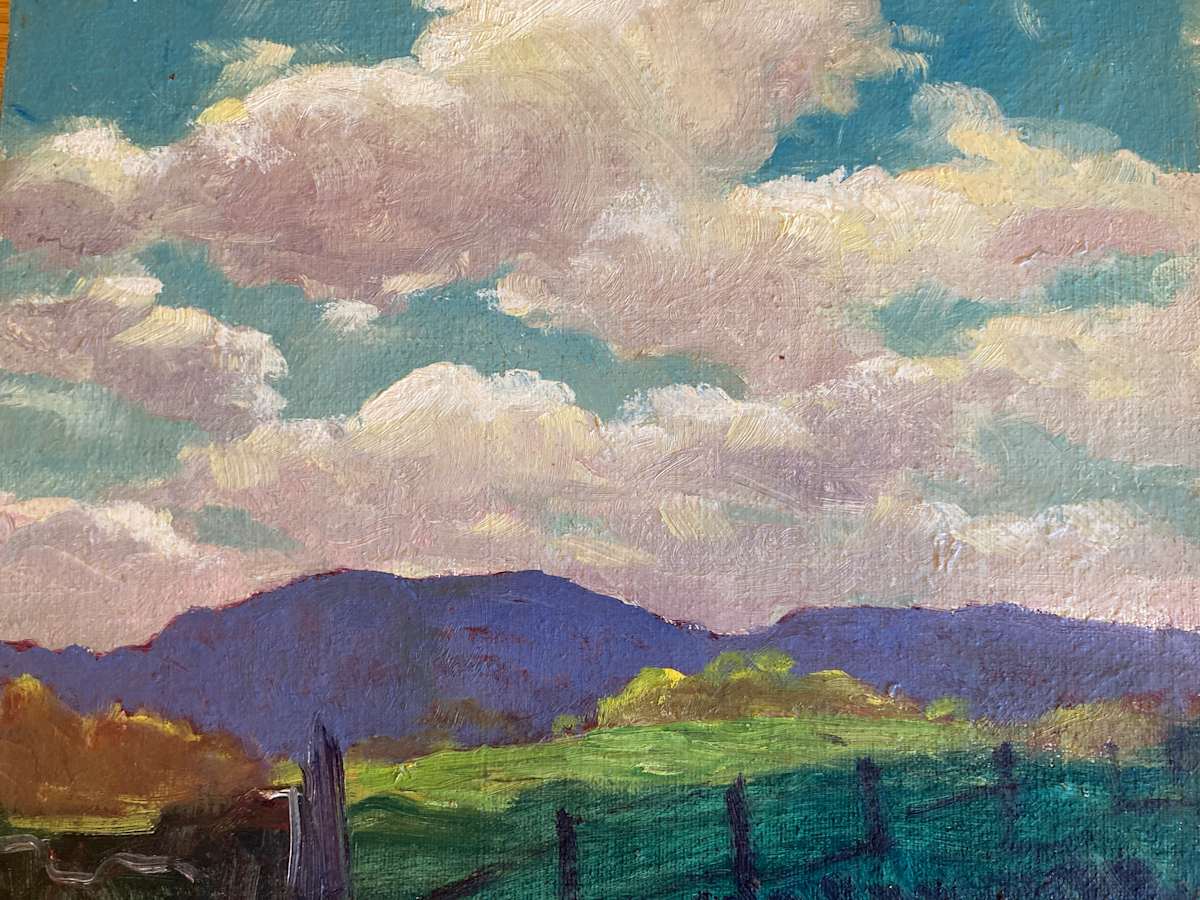 Carl G. T. Olson  original painting on board landscape with purple mountain #101 