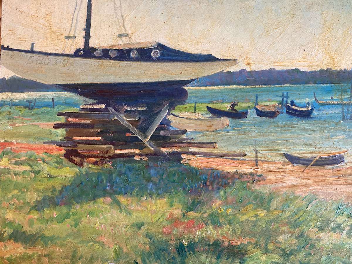 Carl G. T. Olson  original painting on board boats in water #89 