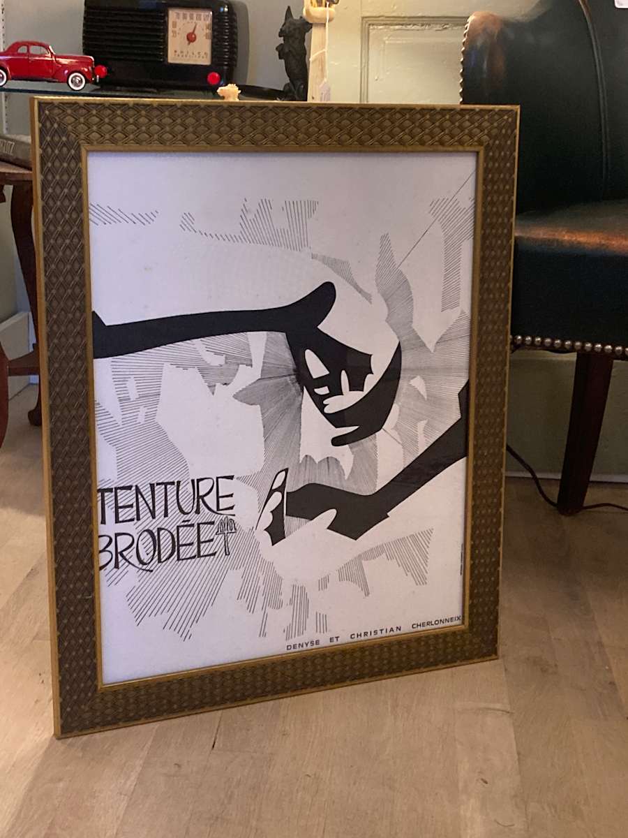 Vintage Tenture Brodée black and white French poster (embroidered hanging) 