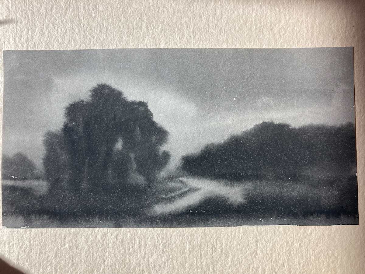 original unsigned watercolor painting landscape in black and white  #120 